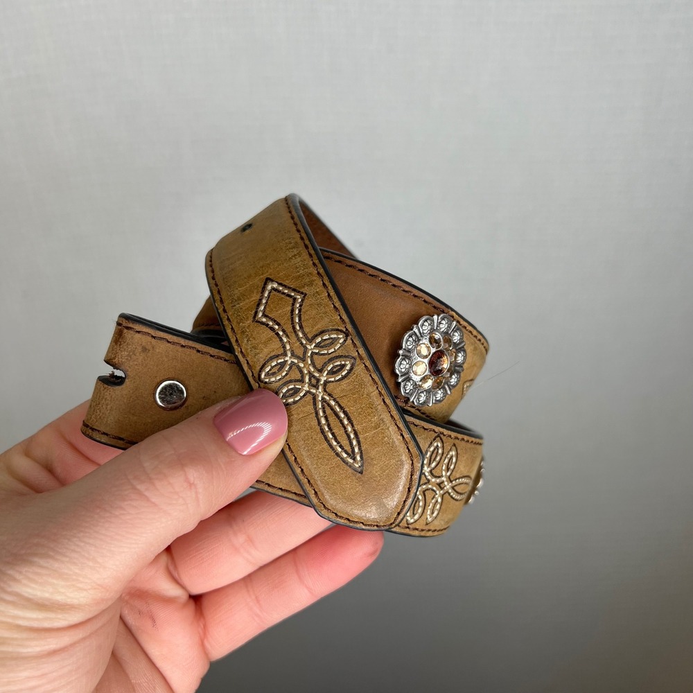 Nocona Belt Co Kids Tan Leather Western Embroidered Concho Belt Size 20 N4418444
